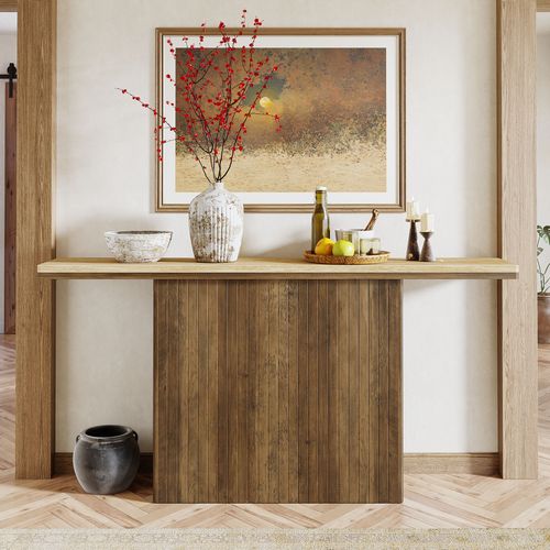 Console Cannelée De Style Ferme Pour Entrée, Table De Canapé De 160 Cm De Long Derrière Le Canapé