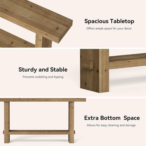 Table Console En Bois Massif De 160 Cm, Table D'entrée Étroite à 2 Niveaux Pour Couloir, Entrée
