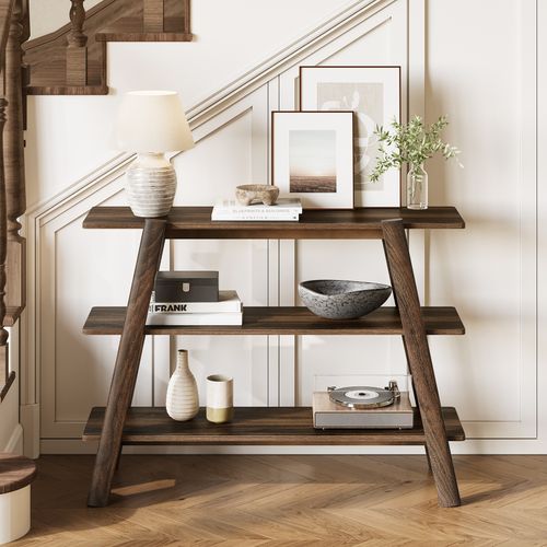 Table Console D'entrée De 105 Cm, Table De Canapé à 3 Niveaux, Avec Étagères De Rangement Ouvertes