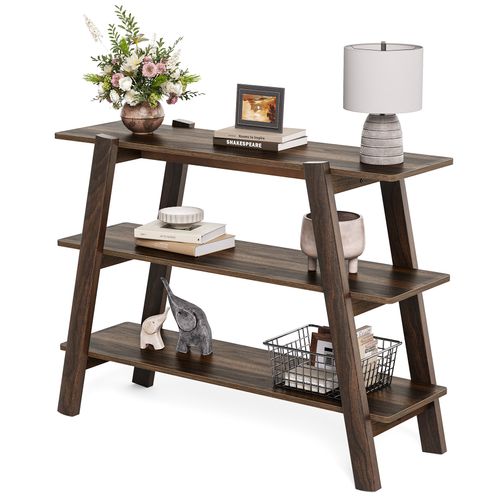 Table Console D'entrée De 105 Cm, Table De Canapé à 3 Niveaux, Avec Étagères De Rangement Ouvertes