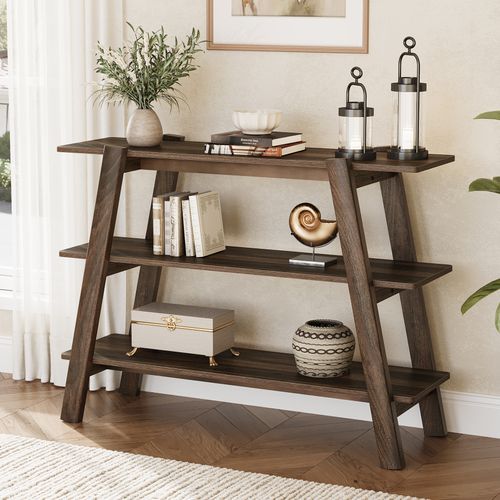 Table Console D'entrée De 105 Cm, Table De Canapé à 3 Niveaux, Avec Étagères De Rangement Ouvertes