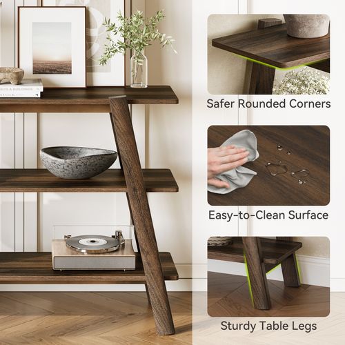 Table Console D'entrée De 105 Cm, Table De Canapé à 3 Niveaux, Avec Étagères De Rangement Ouvertes