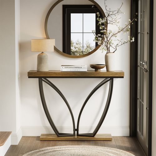 Console Industrielle De 105 Cm, Meuble D'entrée Étroit Et Long