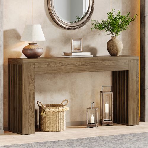 Console De Salon De 150 Cm, Table D'entrée De Style Ferme Avec Pieds à Lattes Verticales