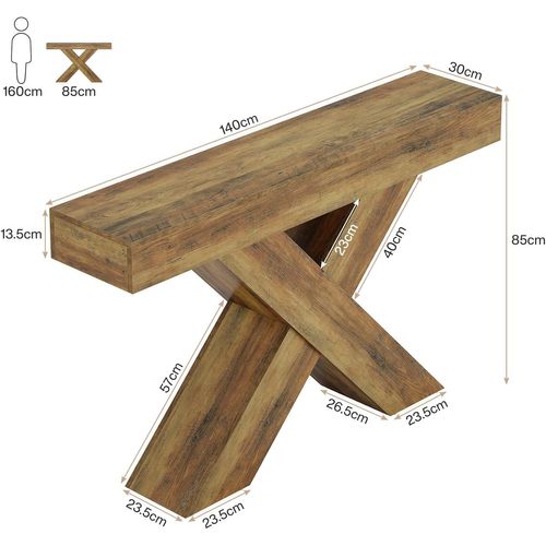 Table D'entrée Étroite De 140 Cm Avec Design En X, Table De Canapé Industrielle Rustique Pour Salon
