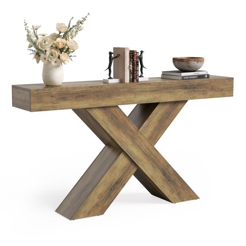 Table D'entrée Étroite De 140 Cm Avec Design En X, Table De Canapé Industrielle Rustique Pour Salon