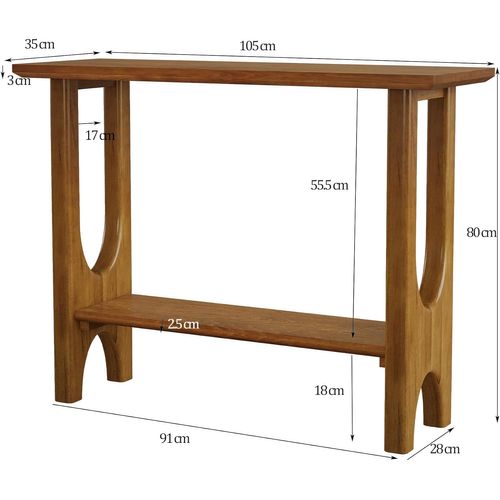 Table D'entrée De 105 Cm Avec Espace De Rangement, 2 Niveaux Avec Pieds En Bois Massif