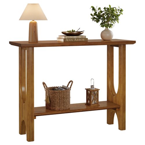 Table D'entrée De 105 Cm Avec Espace De Rangement, 2 Niveaux Avec Pieds En Bois Massif