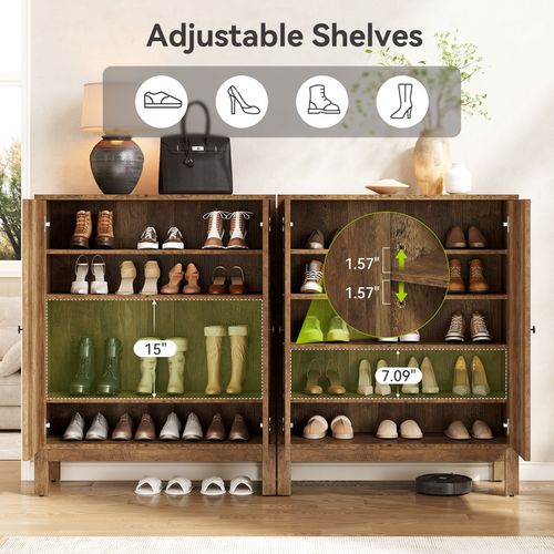 Meuble à Chaussures à 5 Niveaux Pour Entrée, Meuble De Rangement Marron Avec Étagères Réglables