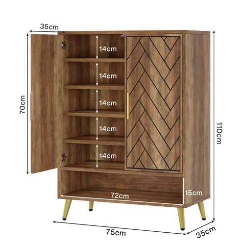 Meuble à Chaussures à 6 Niveaux Avec Portes, Meuble De Rangement En Bois Avec Étagères Réglables