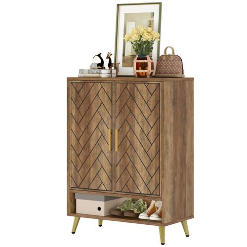 Meuble à Chaussures à 6 Niveaux Avec Portes, Meuble De Rangement En Bois Avec Étagères Réglables