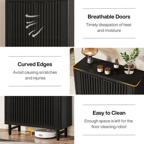 Meuble à Chaussures Noir à 6 Niveaux Avec Portes à Volets, Avec Étagères Réglables