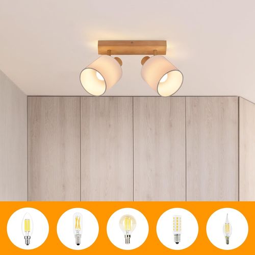 Spot 2 Spots De Plafond En Bois Vintage Réglables à 350° E14 25w