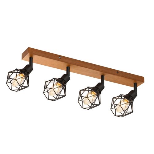 Spot 4 Spots De Plafond En Bois Rétro Noires E14à 350°25w