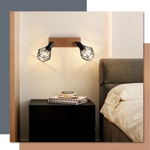 Spot 2 Spots De Plafond Noirs Bois Vintage De Métal E14 Rotatifs à 350°25 W