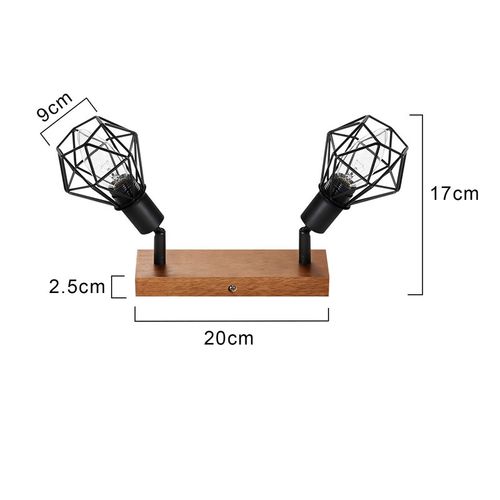 Spot 2 Spots De Plafond Noirs Bois Vintage De Métal E14 Rotatifs à 350°25 W