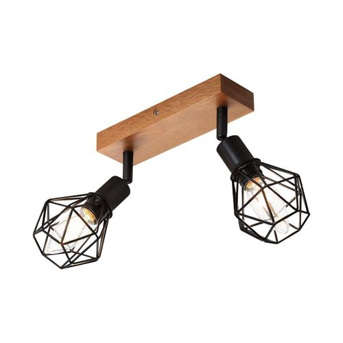 Spot 2 Spots De Plafond Noirs Bois Vintage De Métal E14 Rotatifs à 350°25 W