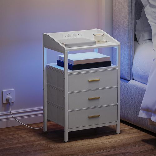 Tables De Nuit Avec Lumières LED Et Station De Chargement, Pour Chambre à Coucher, Salon, Blanc