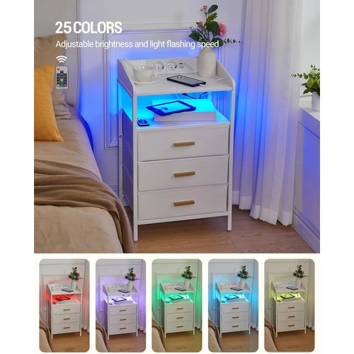 Tables De Nuit Avec Lumières LED Et Station De Chargement, Pour Chambre à Coucher, Salon, Blanc
