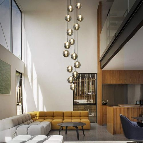 Suspension Hauteur Réglable Table à Manger Verre -lampe Suspendue Cage D'escalier Moderne15 Flammes