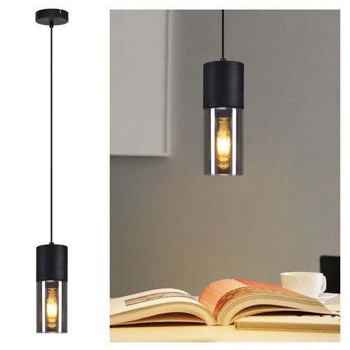 Suspension Lampe Suspension Noire E27 Cuisine Verre Noir Métal 1 Ampoule Industrielle Moderne