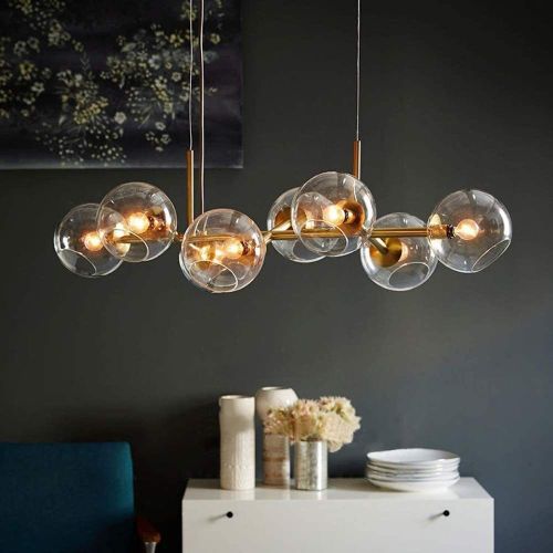 Suspension LED En Verre Diam.105 Cm E27 Avec 8 Ampoules Boule Lumineuse Lustre LED