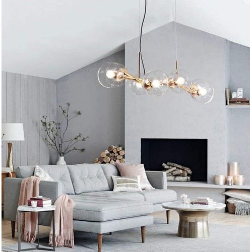 Suspension LED En Verre Diam.105 Cm E27 Avec 8 Ampoules Boule Lumineuse Lustre LED