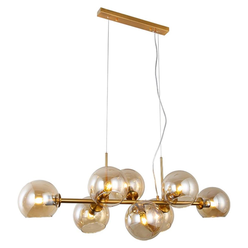 Suspension LED En Verre Diam.105 Cm E27 Avec 8 Ampoules Boule Lumineuse Lustre LED