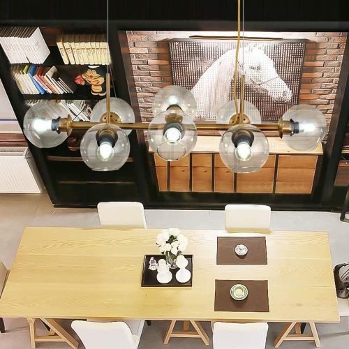 Suspension LED En Verre Diam.105 Cm E27 Avec 8 Ampoules Boule Lumineuse Lustre LED