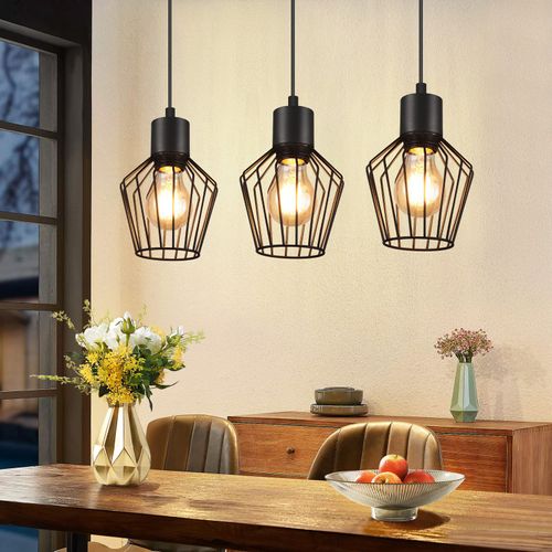 Suspension 3 Flammes Suspension Métal Industrielle Noir LED E27 Métal