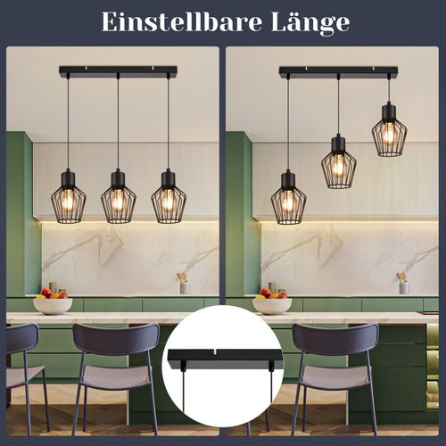 Suspension 3 Flammes Suspension Métal Industrielle Noir LED E27 Métal