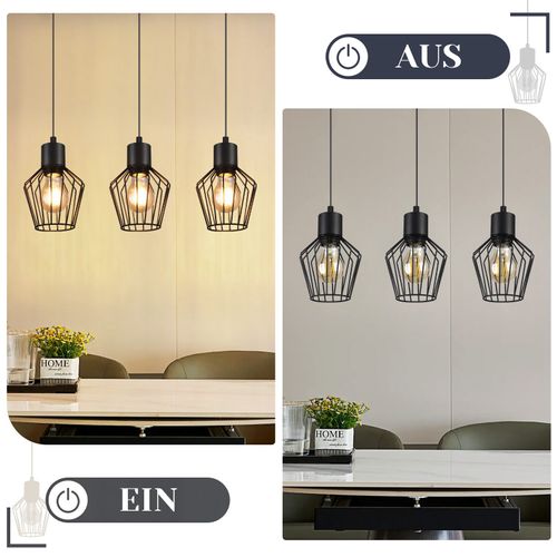 Suspension 3 Flammes Suspension Métal Industrielle Noir LED E27 Métal