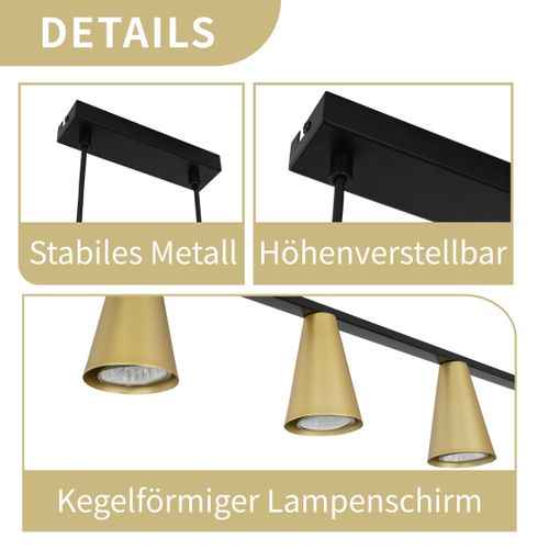 Lampe Suspendue Table à Manger Suspension Gu10 Manger 6 Ampoules En Métal Noir Doré Industriel