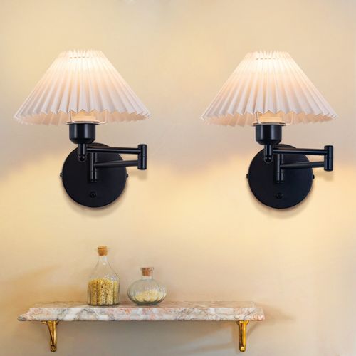 Lot De 2 Appliques Applique D'intérieur Vintage E27 Abat-jour Rétro Éclairage Mural Orientable 40w