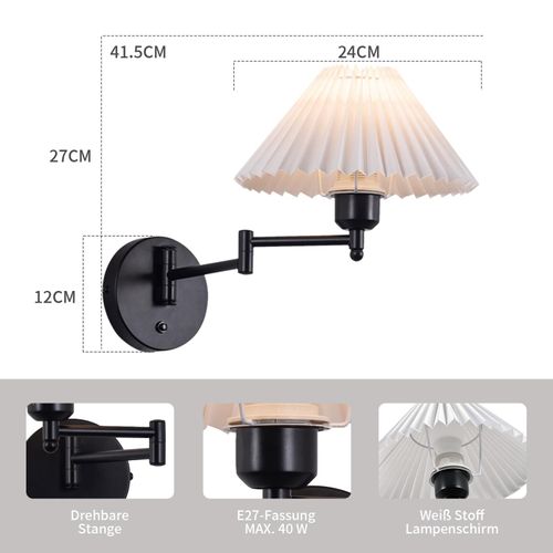 Lot De 2 Appliques Applique D'intérieur Vintage E27 Abat-jour Rétro Éclairage Mural Orientable 40w