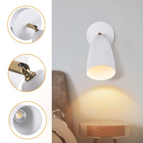 Lot De 2 Applique Murale D'intérieur Blanche - Spot Mural Vintage Pour Chambre à Coucher Rétro Gu10