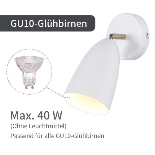 Lot De 2 Applique Murale D'intérieur Blanche - Spot Mural Vintage Pour Chambre à Coucher Rétro Gu10