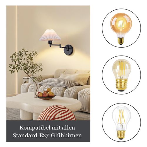 Applique Murale D'intérieur Vintage E27 Abat-jour Rétro Éclairage Mural Orientable 40w.max Blanc