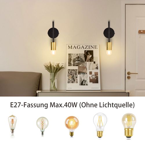 Lot De 2 Applique Murale Intérieur Vintage E27 Industriel 1 Ampoule Noir Rétro Métal