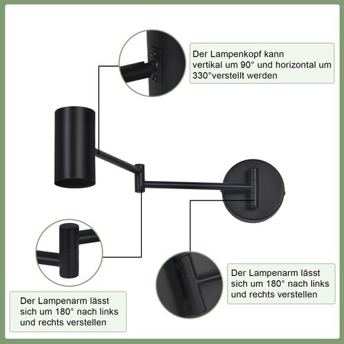 Lot De 2 Applique Murale Intérieur Noir Vintage Pivotant Métal Rétro Gu10