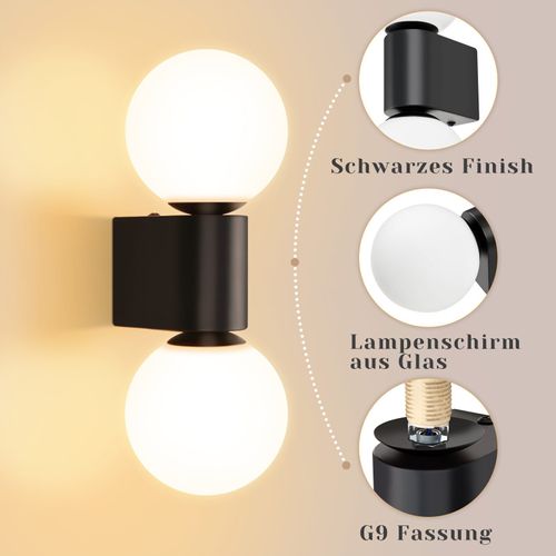 Applique Murale D'intérieur Moderne En Verre Blanc Noir 2 Ampoules Max 25w G9 (sans Ampoule)