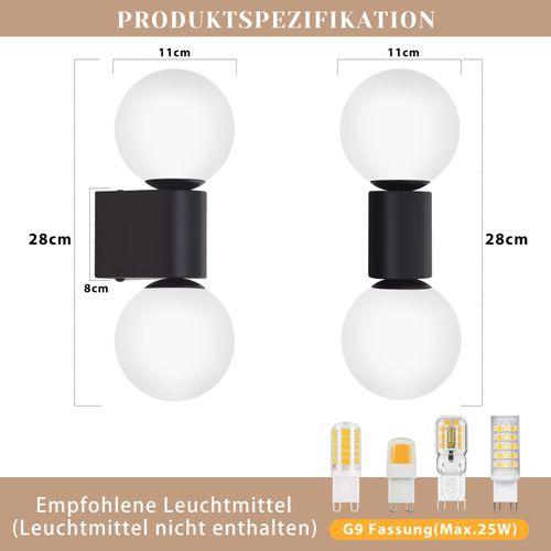 Applique Murale D'intérieur Moderne En Verre Blanc Noir 2 Ampoules Max 25w G9 (sans Ampoule)