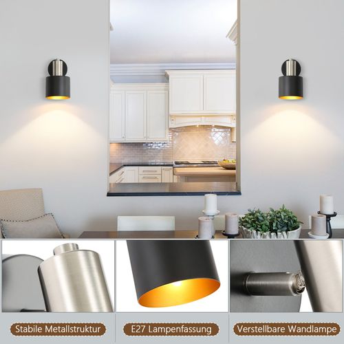 Applique Murale Intérieur Spot Mural Vintage Noir 330° Pivotant E27 Petit Métal