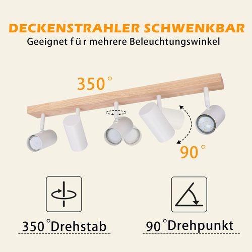 Spot De Plafond 5 Flammes Bois Blanc Vintage Gu10 Orientable 350°