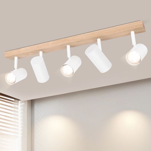 Spot De Plafond 5 Flammes Bois Blanc Vintage Gu10 Orientable 350°