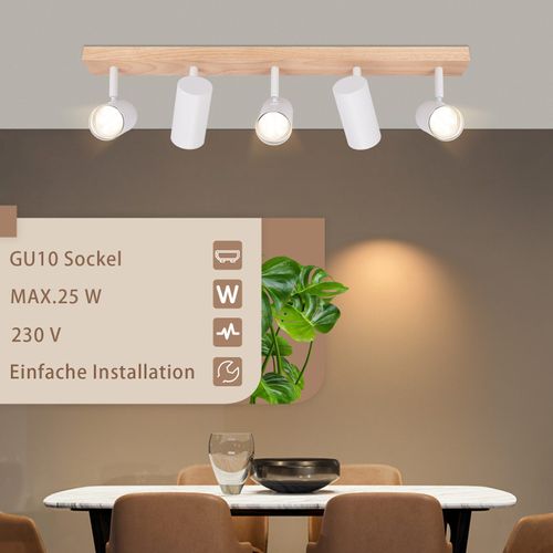 Spot De Plafond 5 Flammes Bois Blanc Vintage Gu10 Orientable 350°