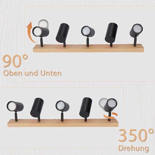 Spot De Plafond 5 Flammes Bois Noir Vintage Gu10 Orientable 350°