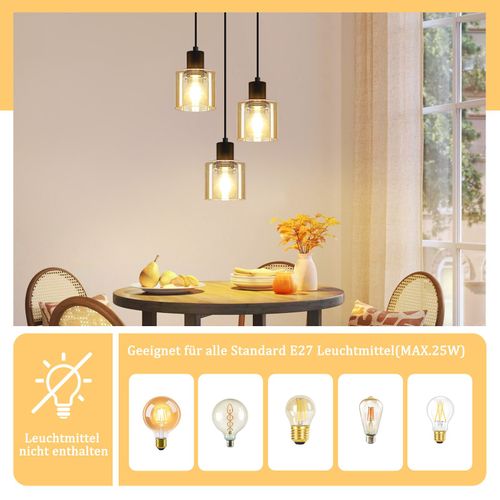 Suspension Table à Manger Lampe Suspendue Vintage 3 Ampoules Lampe De Table à Manger Suspendue E27