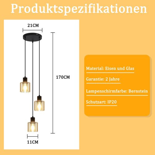 Suspension Table à Manger Lampe Suspendue Vintage 3 Ampoules Lampe De Table à Manger Suspendue E27