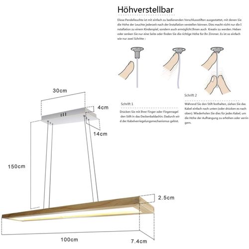 Suspension Salle à Manger Bois 38w Dimmable Avec Télécommande 100cm Suspension LED